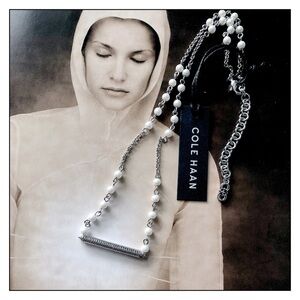 Cole Haan Rhodium Glass Pearl Station Necklace
